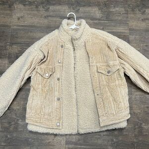 BLANKNYC Fuzzy‎ Wuzzy Corduroy Sherpa Mix Trucker Jacket Women Size XS Beige